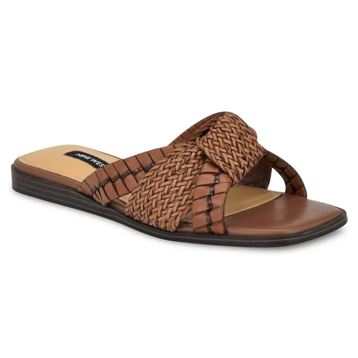 Olson Knotted Flat Slide Sandals Brown Women Nine West Flats Olson Knotted Flat Slide Sandals Brown Women Nine West Flats