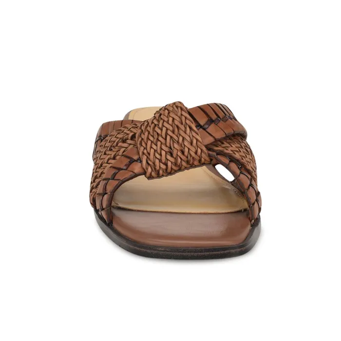 Olson Knotted Flat Slide Sandals Brown Women Nine West Flats Olson Knotted Flat Slide Sandals Brown Women Nine West Flats