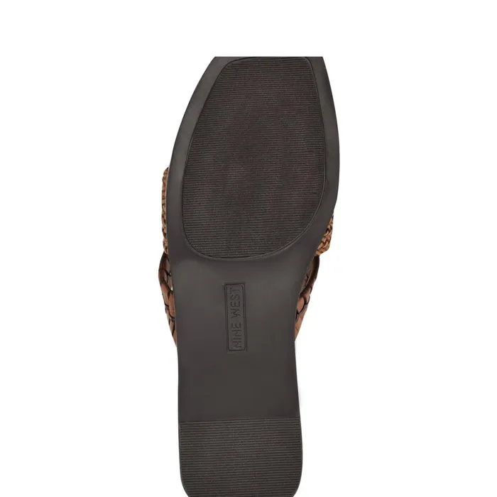 Olson Knotted Flat Slide Sandals Brown Women Nine West Flats Olson Knotted Flat Slide Sandals Brown Women Nine West Flats