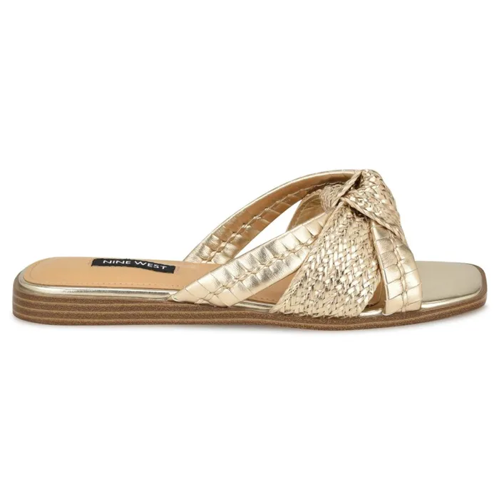 Olson Knotted Flat Slide Sandals Platino Women Nine West Flats