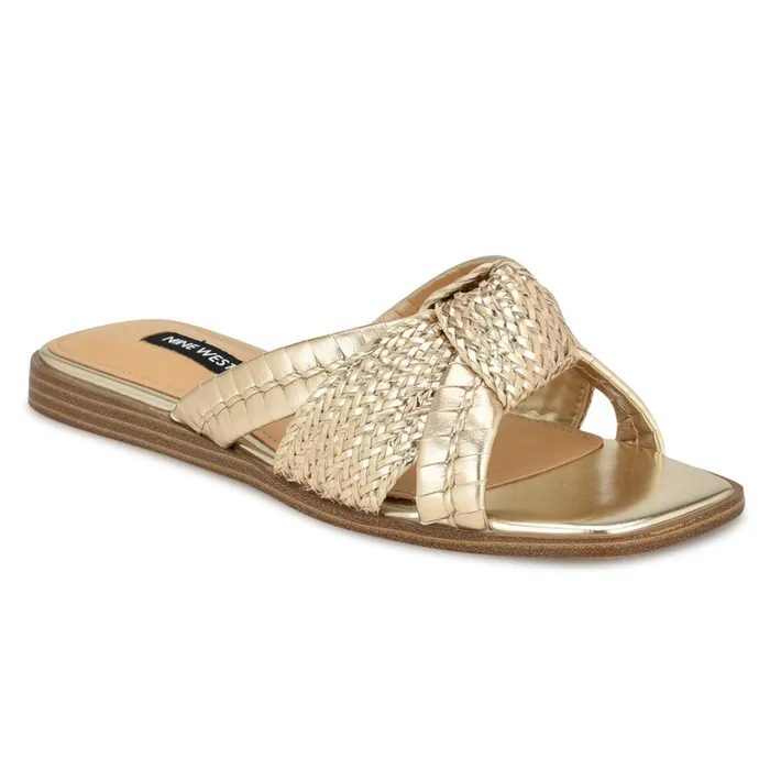 Olson Knotted Flat Slide Sandals Platino Women Nine West Flats Olson Knotted Flat Slide Sandals Platino Women Nine West Flats