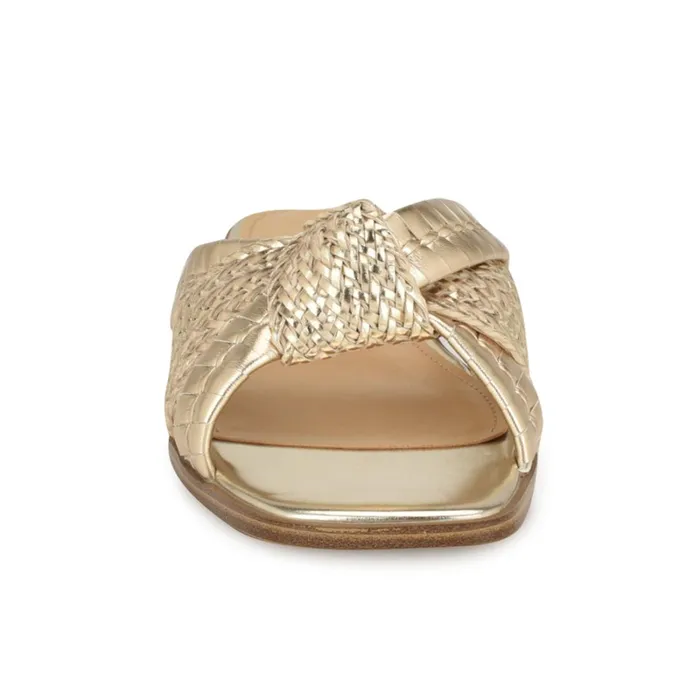 Olson Knotted Flat Slide Sandals Platino Women Nine West Flats Olson Knotted Flat Slide Sandals Platino Women Nine West Flats