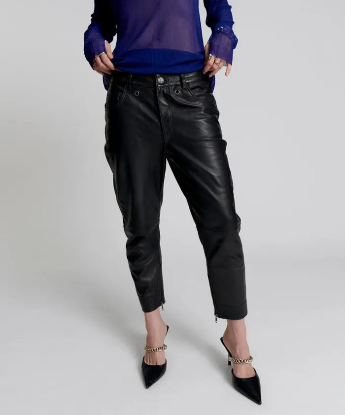 One Teaspoon Bottoms BROOKLYN CROPPED LEATHER BOYFRIEND PANT 8211 Women One Teaspoon Bottoms BROOKLYN CROPPED LEATHER BOYFRIEND PANT 8211 Women
