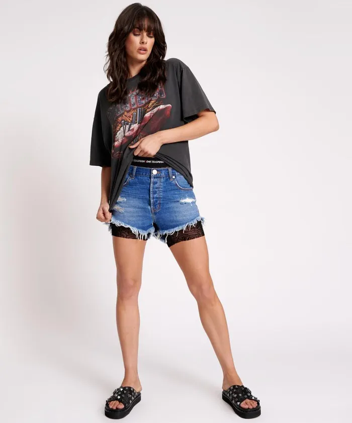 One Teaspoon Bottoms POISON ROSE MESH BIKE SHORTS 8211 Women One Teaspoon Bottoms POISON ROSE MESH BIKE SHORTS 8211 Women