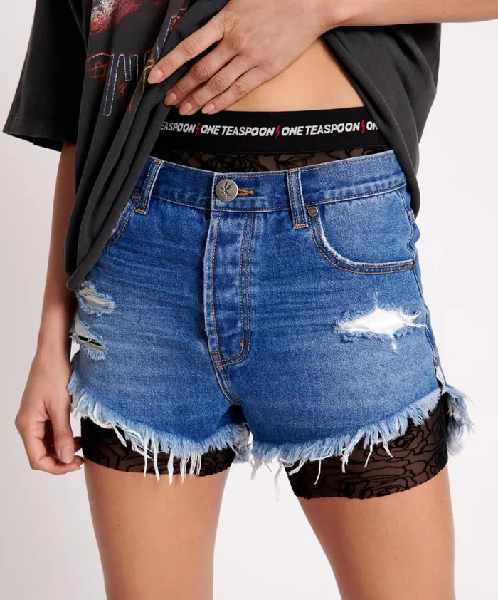 One Teaspoon Bottoms POISON ROSE MESH BIKE SHORTS 8211 Women One Teaspoon Bottoms POISON ROSE MESH BIKE SHORTS 8211 Women