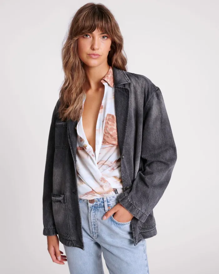 One Teaspoon Denim Jackets WORN BLACK DENIM BOYFRIEND BLAZER 8211 Women