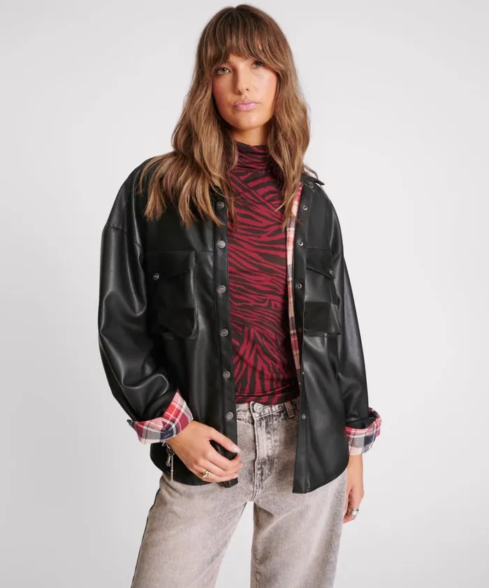One Teaspoon Jackets DARIA FAUX LEATHER FLANNEL SHACKET 8211 Women
