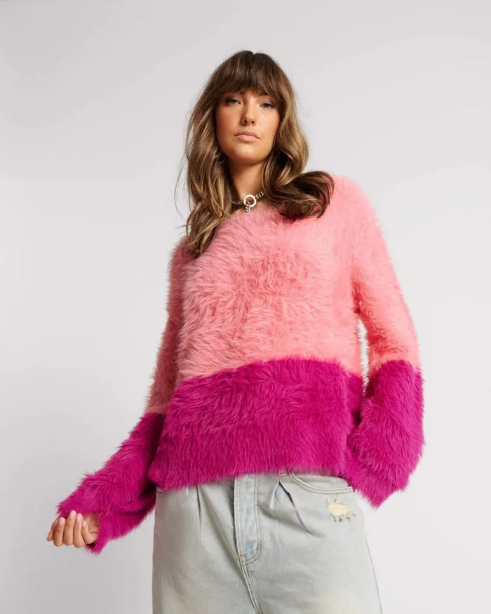 One Teaspoon Knitwear FLUFFY COLOUR BLOCK SWEATER 8211 Women