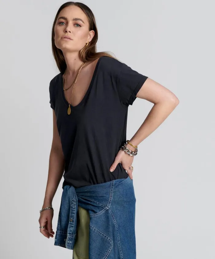 One Teaspoon Tees and Tanks ONE TEASPOON ORGANIC SCOOP NECK BASIC TEE BLACK 8211 Women One Teaspoon Tees and Tanks ONE TEASPOON ORGANIC SCOOP NECK BASIC TEE BLACK 8211 Women
