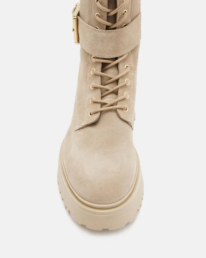 Onyx Suede Buckle Boots Sand Brown Women AllSaints Shoes and Boots