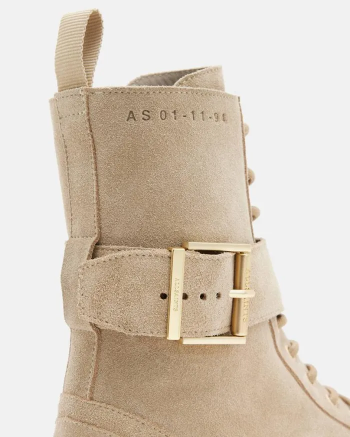 Onyx Suede Buckle Boots Sand Brown Women AllSaints Shoes and Boots