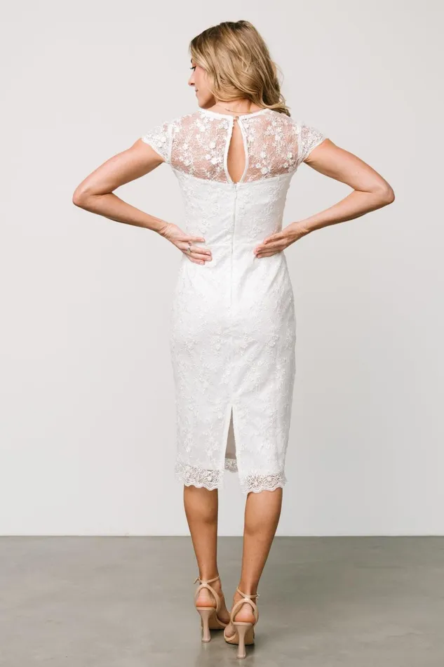 Oriana Embossed Shimmer Midi Dress Off White Women Baltic Born Bridal Oriana Embossed Shimmer Midi Dress Off White Women Baltic Born Bridal