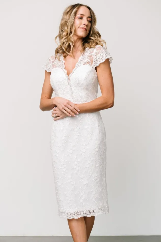 Oriana Embossed Shimmer Midi Dress Off White Women Baltic Born Bridal Oriana Embossed Shimmer Midi Dress Off White Women Baltic Born Bridal