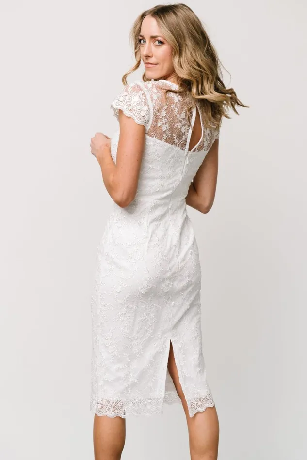 Oriana Embossed Shimmer Midi Dress Off White Women Baltic Born Bridal Oriana Embossed Shimmer Midi Dress Off White Women Baltic Born Bridal