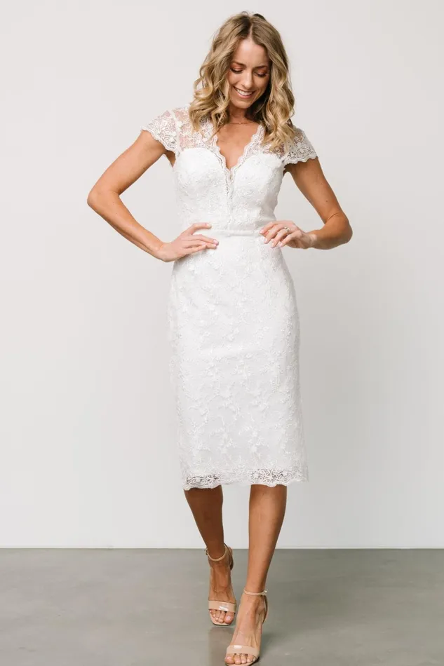Oriana Embossed Shimmer Midi Dress Off White Women Baltic Born Bridal Oriana Embossed Shimmer Midi Dress Off White Women Baltic Born Bridal