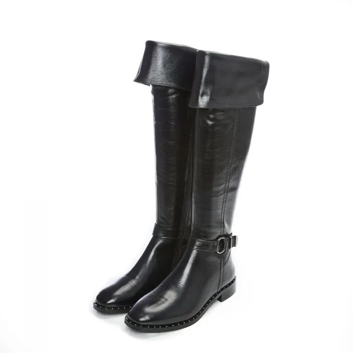 Over The Knee Boots Women Moda In Pelle Tori Black Leather