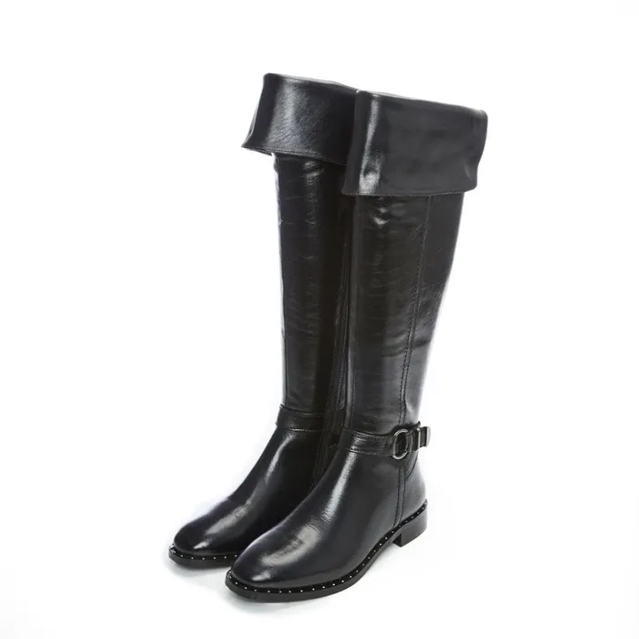 Over The Knee Boots Women Moda In Pelle Tori Black Leather