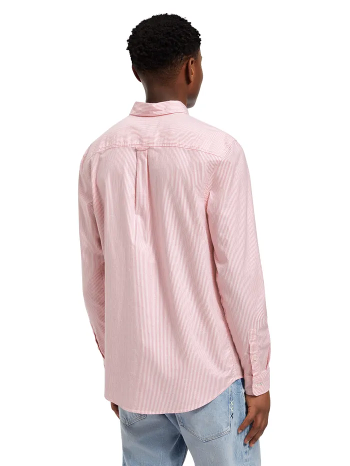 Oxford Stripe Tropical Pink White Stripe Men Scotch and Soda Shirts