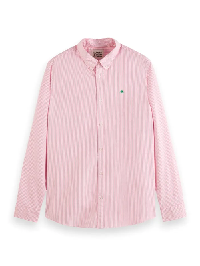 Oxford Stripe Tropical Pink White Stripe Men Scotch and Soda Shirts