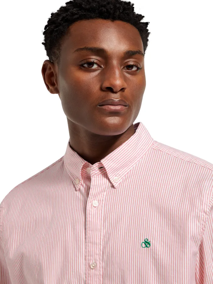 Oxford Stripe Tropical Pink White Stripe Men Scotch and Soda Shirts