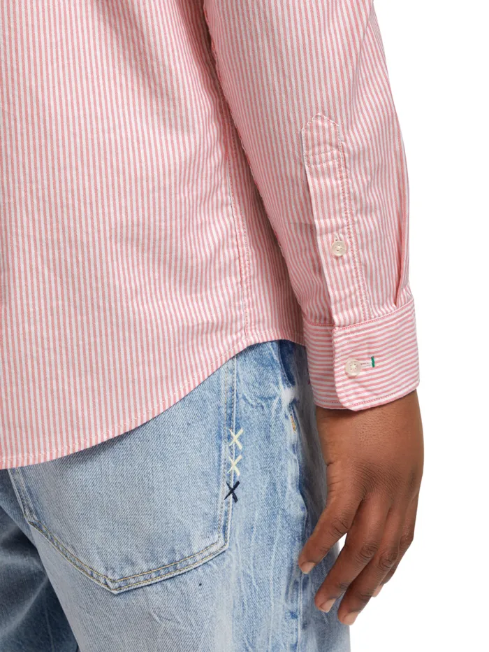 Oxford Stripe Tropical Pink White Stripe Men Scotch and Soda Shirts