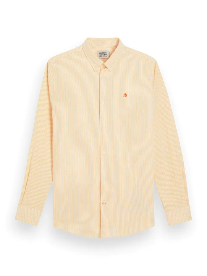 Oxford Stripe Tropical Pink White Stripe Men Scotch and Soda Shirts