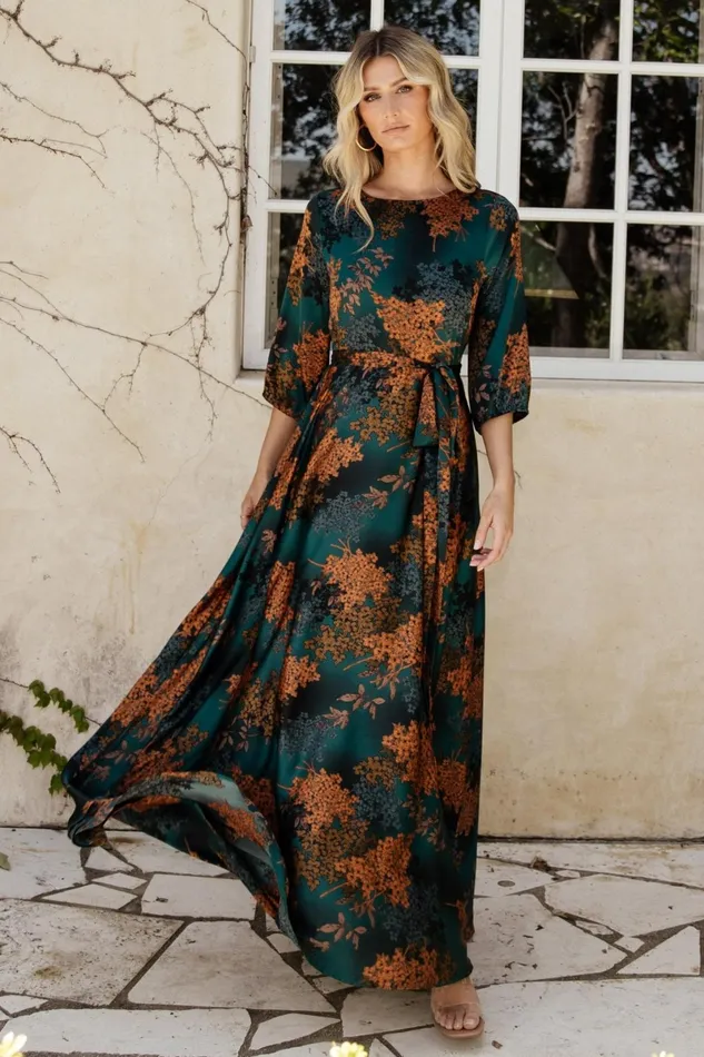 Paula Satin Maxi Dress Jade Multi Women Baltic Born Bump Friendly