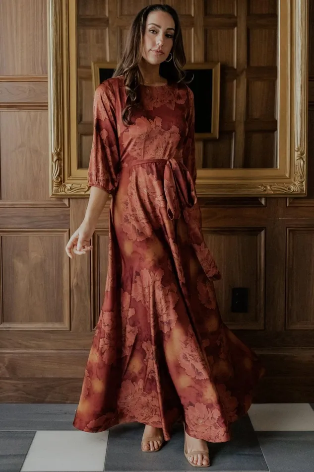 Paula Satin Maxi Dress Terracotta Floral Women Baltic Born Mother Of The Bride