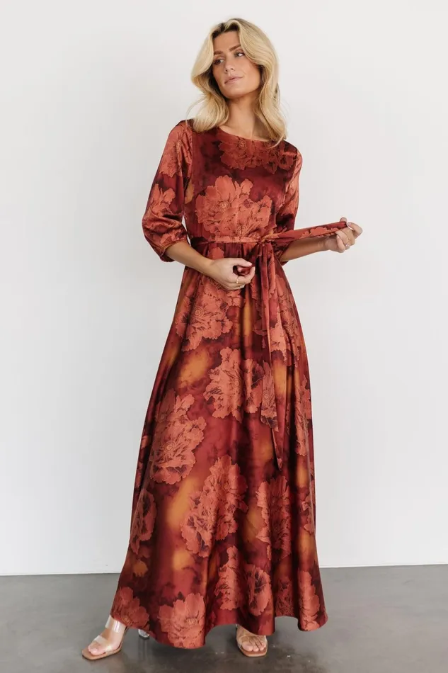 Paula Satin Maxi Dress Terracotta Floral Women Baltic Born Mother Of The Bride Paula Satin Maxi Dress Terracotta Floral Women Baltic Born Mother Of The Bride