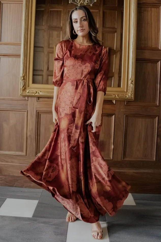 Paula Satin Maxi Dress Terracotta Floral Women Baltic Born Mother Of The Bride Paula Satin Maxi Dress Terracotta Floral Women Baltic Born Mother Of The Bride