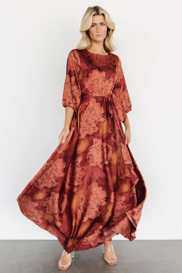 Paula Satin Maxi Dress Terracotta Floral Women Baltic Born Mother Of The Bride Paula Satin Maxi Dress Terracotta Floral Women Baltic Born Mother Of The Bride