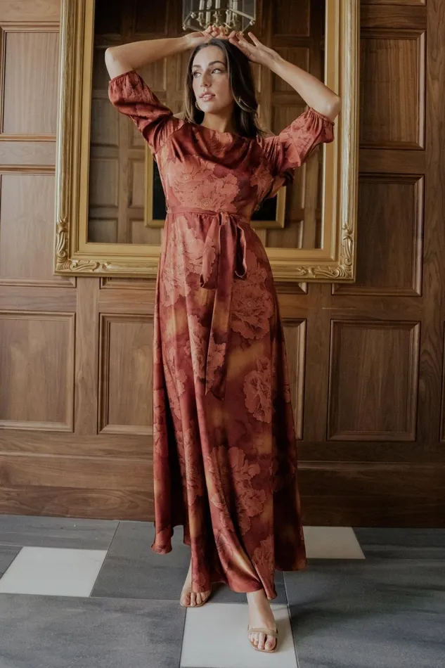 Paula Satin Maxi Dress Terracotta Floral Women Baltic Born Mother Of The Bride Paula Satin Maxi Dress Terracotta Floral Women Baltic Born Mother Of The Bride