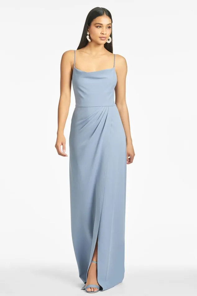 Paulina 4Way Stretch Crepe Gown 8211 Slate Blue Women Sachin and Babi Formal