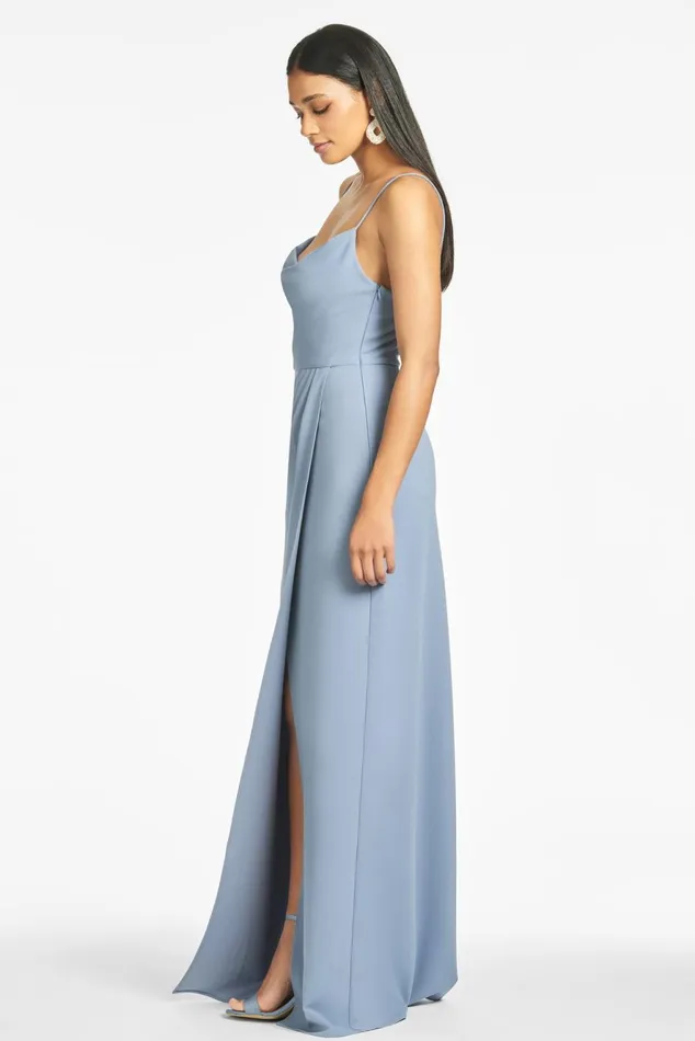 Paulina 4Way Stretch Crepe Gown 8211 Slate Blue Women Sachin and Babi Formal