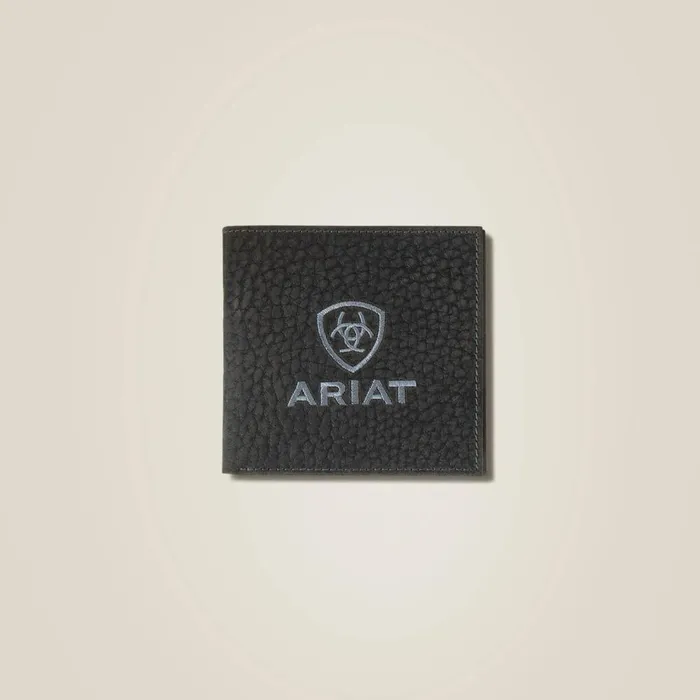 Pebble Leather Logo Bifold Wall Black Men Ariat Bags and Wallets