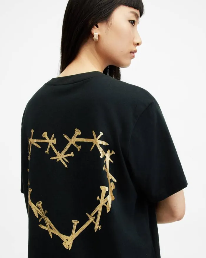 Perta Crew Neck Logo Boyfriend TShirt Black Women AllSaints TShirts