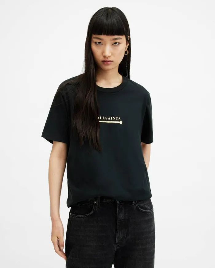 Perta Crew Neck Logo Boyfriend TShirt Black Women AllSaints TShirts