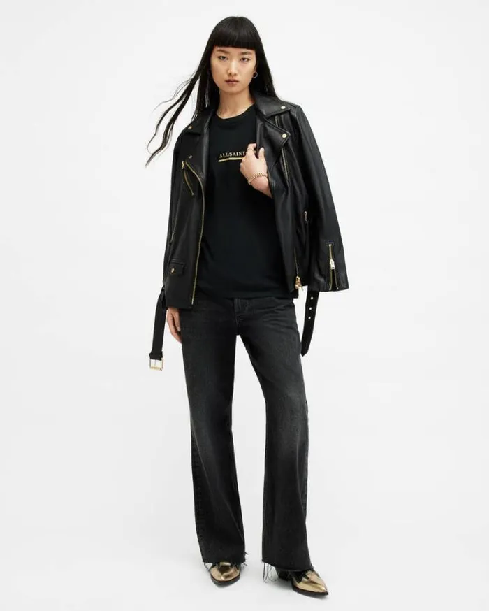 Perta Crew Neck Logo Boyfriend TShirt Black Women AllSaints TShirts