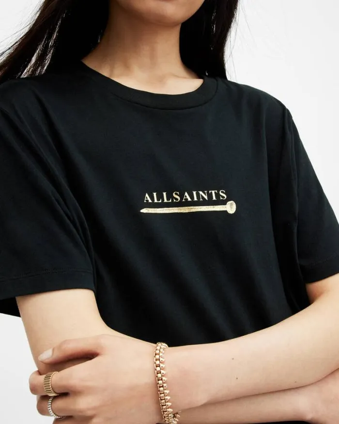 Perta Crew Neck Logo Boyfriend TShirt Black Women AllSaints TShirts