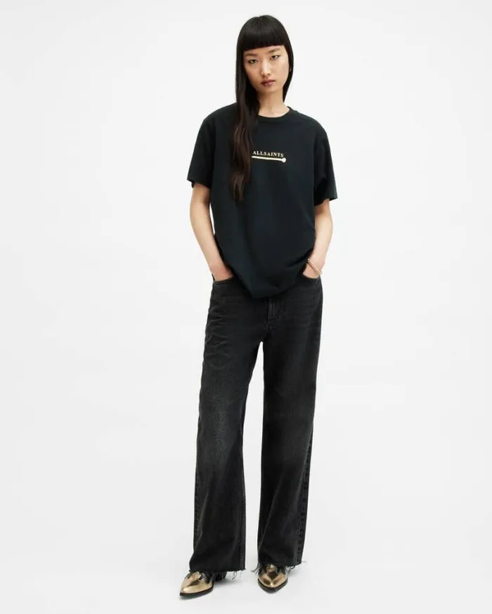 Perta Crew Neck Logo Boyfriend TShirt Black Women AllSaints TShirts