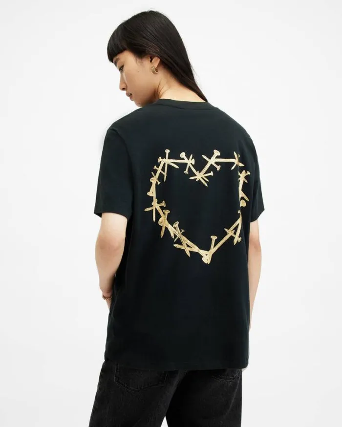 Perta Crew Neck Logo Boyfriend TShirt Black Women AllSaints TShirts