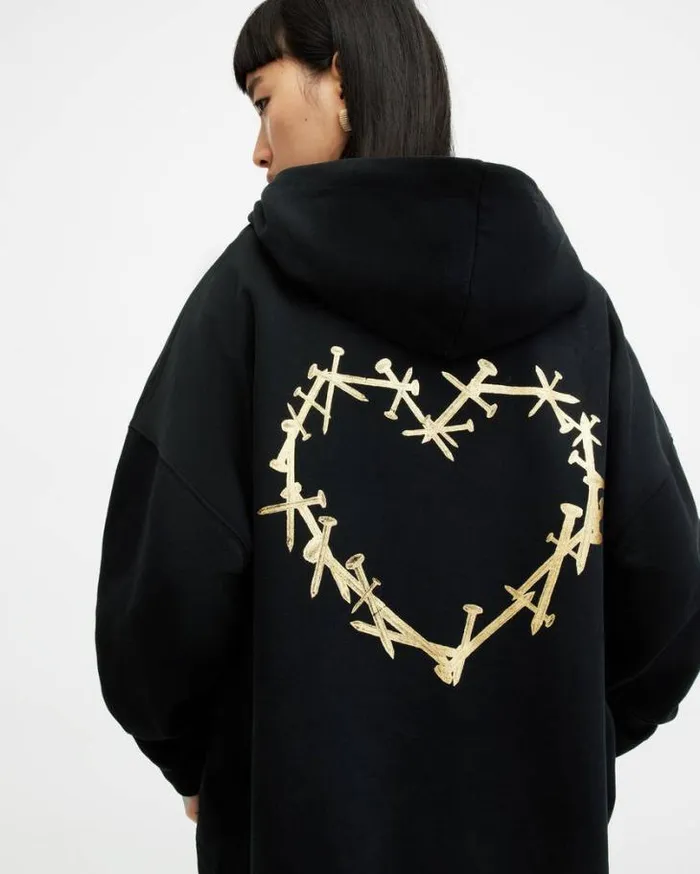 Perta Logo Oversized Etienne Hoodie Black Women AllSaints Sweatshirts and Hoodies