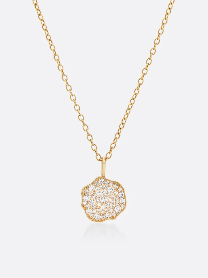 Petite Fleur Pav Diamond Mini Pendant Necklace Yellow Gold Women Brochu Walker Fine Jewelry