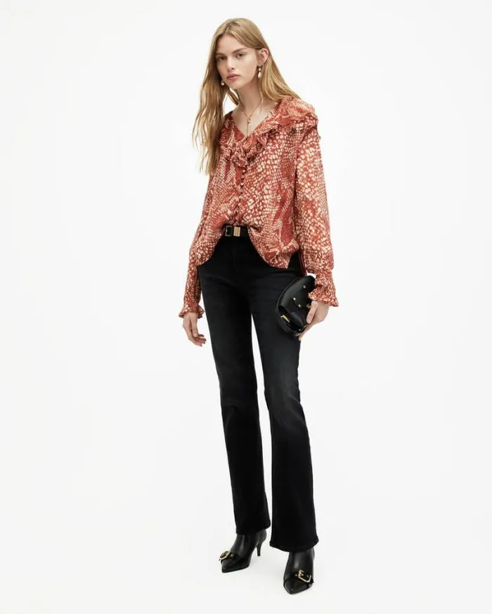 Phoebe Waimea Animal Print Frill Top Red Clay Women AllSaints Tops and Shirts Phoebe Waimea Animal Print Frill Top Red Clay Women AllSaints Tops and Shirts