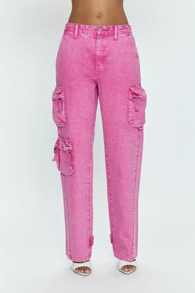 Pistola Denim Denim Women Bobbie Utility Mid Rise Loose Straight Cargo 8211 Pink Garnet Snow Pink Garnet Snow