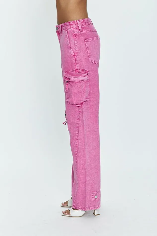 Pistola Denim Denim Women Bobbie Utility Mid Rise Loose Straight Cargo 8211 Pink Garnet Snow Pink Garnet Snow