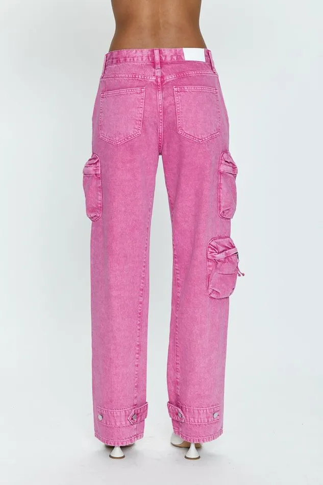 Pistola Denim Denim Women Bobbie Utility Mid Rise Loose Straight Cargo 8211 Pink Garnet Snow Pink Garnet Snow