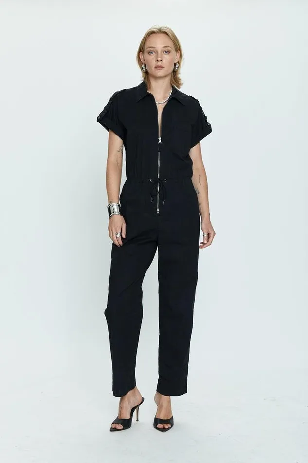 Pistola Denim Jumpsuits and Rompers Women Jordan Short Sleeve Zip Front Jumpsuit 8211 Fade To Black Fade To Black