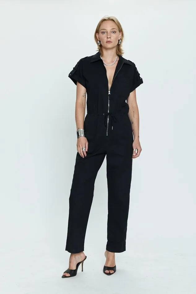 Pistola Denim Jumpsuits and Rompers Women Jordan Short Sleeve Zip Front Jumpsuit 8211 Fade To Black Fade To Black