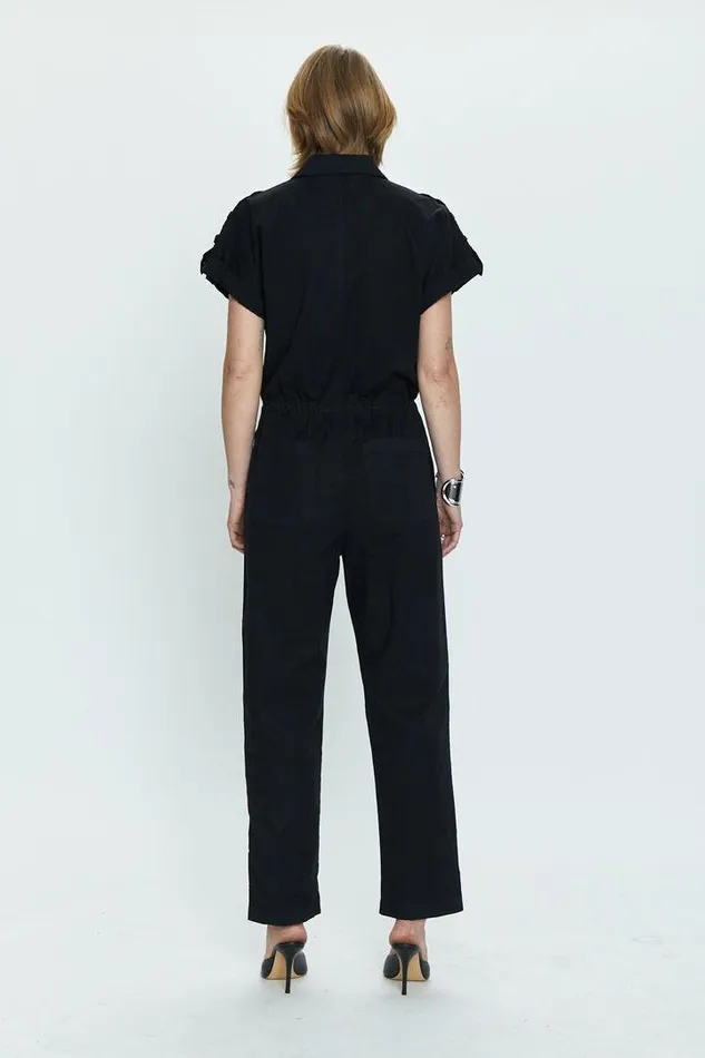 Pistola Denim Jumpsuits and Rompers Women Jordan Short Sleeve Zip Front Jumpsuit 8211 Fade To Black Fade To Black